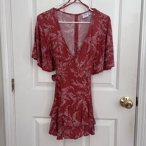 Princess Polly Red Floral Wrap Mini Romper